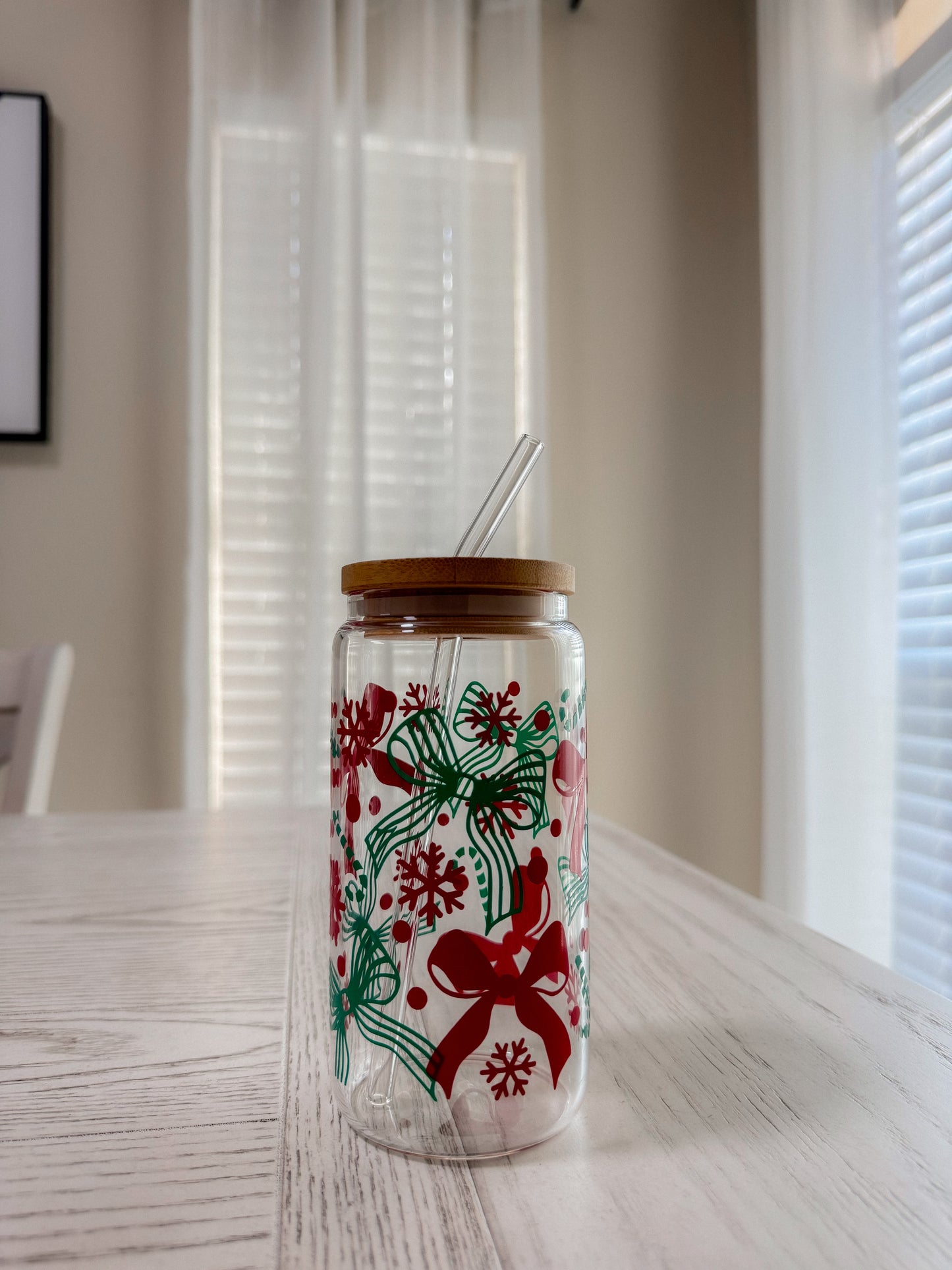 16oz festive bows glass
