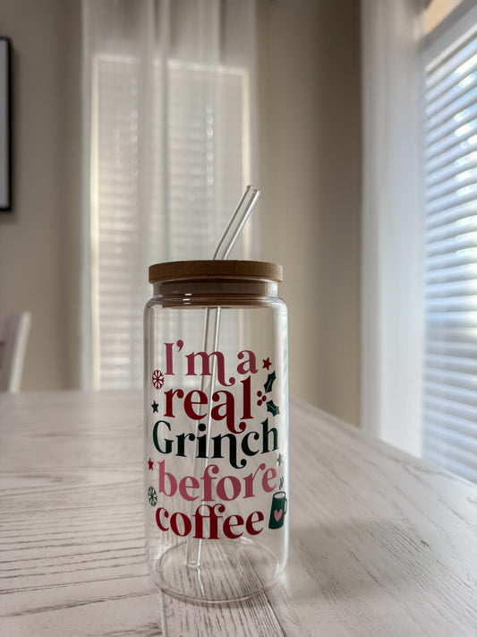 16oz I'm a real grinch glass