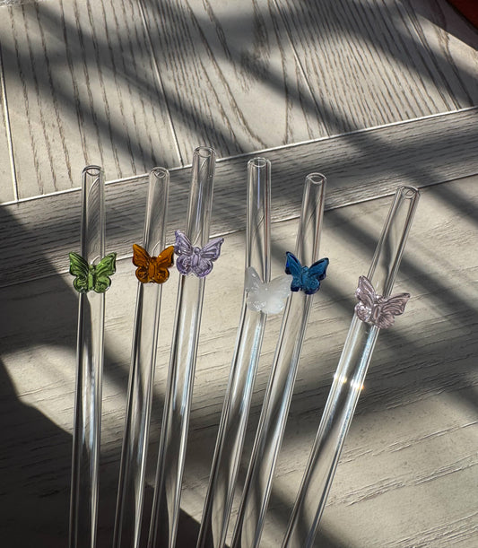 butterfly charm glass straw