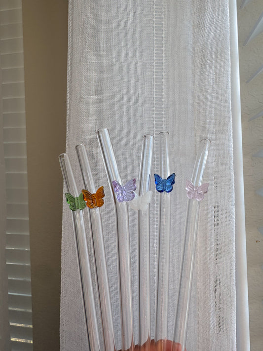 butterfly charm glass straw