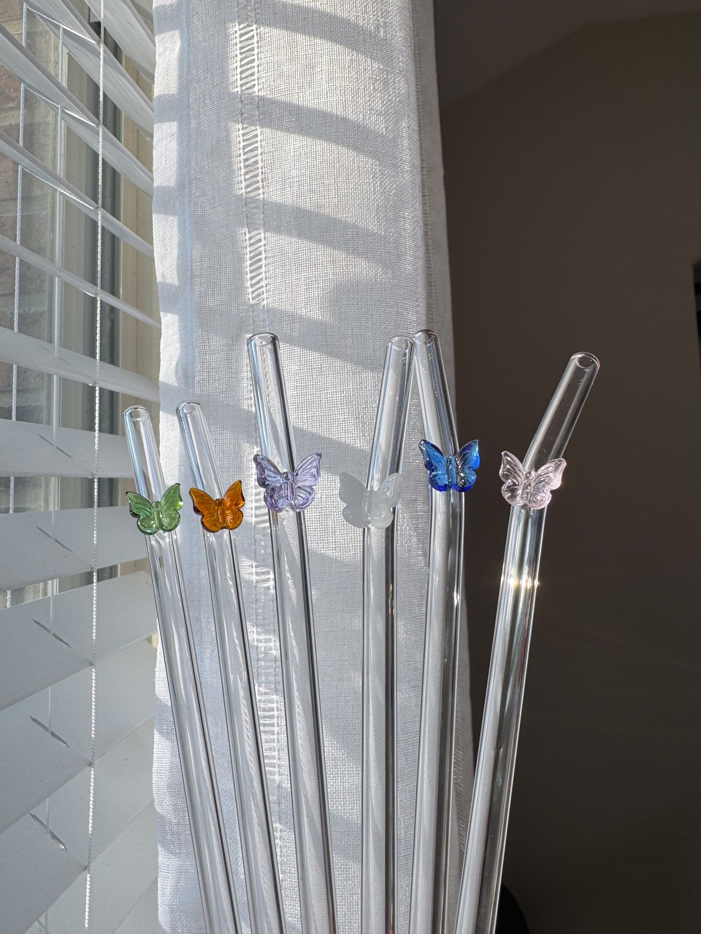 butterfly charm glass straw